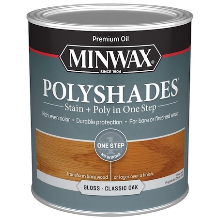 Minwax Waterbased Polyurethane Stain, Gloss, Liquid, Classic Oak, 1 qt, Can 61470444