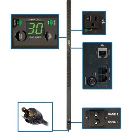 Tripp Lite PDU, Switched, 5-15/20R, L5-30P, 10 ft. PDUMVR30NET