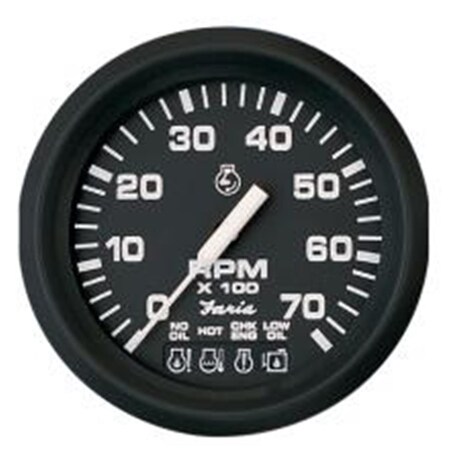 Faria Beede Instruments 759266328501 4 In. Euro Black Tachometer with Systemcheck Indicator 7,000 RPM PV1804992