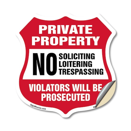 Signmission Private Property Shield Sign No Soliciti, 12 Inch X 12 Inch, Vinyl Decal SHI-D-12-452