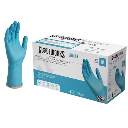 Ammex Disposable Gloves, 7 mil Palm, Nitrile, Powder-Free, M, Blue GPNHD64100