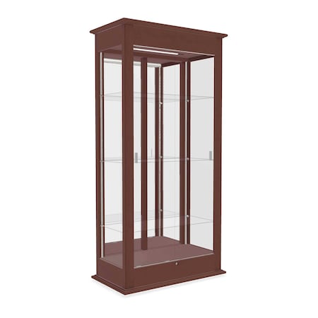 Ghent Varsity Wood Display Case, Lighted, Cordovan Oak, Mirror Back, 77''H x 36''W x 18''D 694K-MB-C