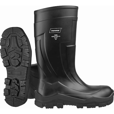 Ironwear 15" Polyurethane Waterproof Rubber Boots with Composite Toe, Black, 13 9296-B-13