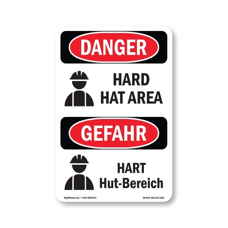 Signmission OSHA Danger Sign, Hard Hat Area Bilingual, 14in X 10in Rigid Plastic, OS-DS-P-1014-VG-1292 OS-DS-P-1014-VG-1292