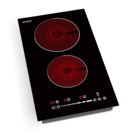 Anzzi 12in Electric Cooktop in Black Glass, Dual-Zone Radiant Heat, Ceramic Precision AZ-CKTEL01