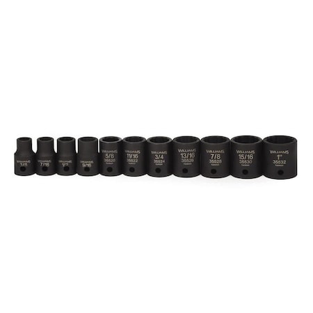 Williams Impact Socket Set, 1/2" D, 11pcs. 12Pt SAE, JHW37923 JHW37923