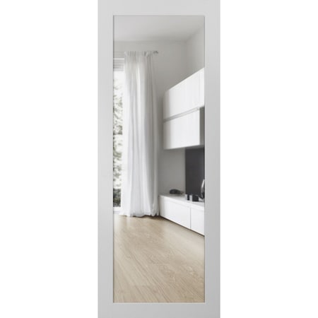 Sartodoors Slab Barn Door Panel Clear Glass, Lucia 2166 White Silk, Sturdy Finished Doors, Pocket Closet Sli LUCIA2166S-WS-3296