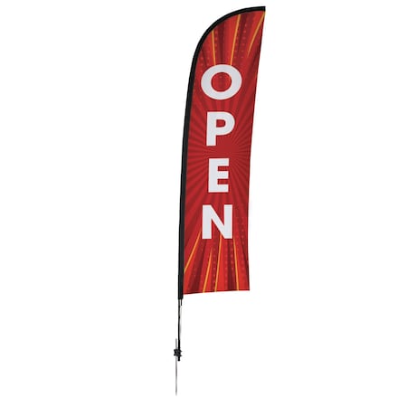 Showdown Displays 13 Ft  Premium Blade Sail Sign Kit (Double-Sided With Ground Spike Base) - Open Red Burst 908120-001