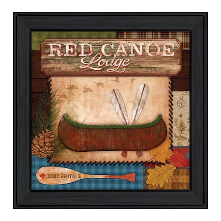 Homeroots Red Canoe Lodge 2 Black Framed Print Wall Art 407467