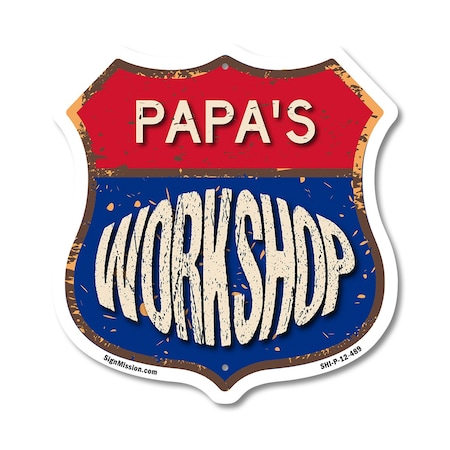 Signmission Papa's Workshop, 12 Inch X 12 Inch, Plastic Sign SHI-P-12-489-PAPA