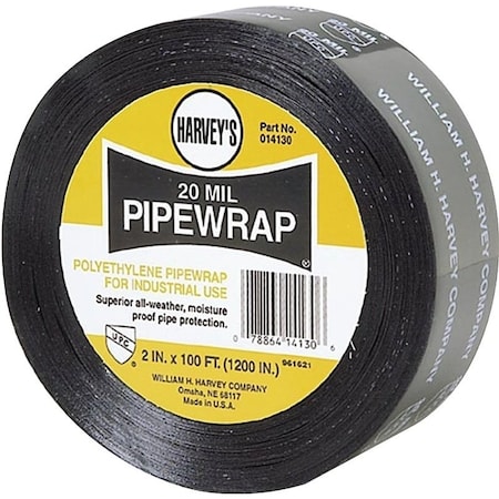 Harvey 0 Pipe Wrap, 100 ft L, 2 in W, 20 mil Thick, Black 14130