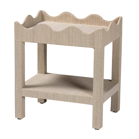 Bali & Pari Sebastian Grasscloth Scalloped End Table, Beige 266-14550-ZORO