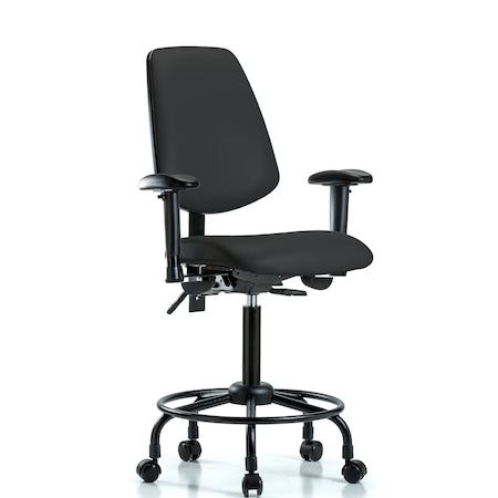 Blue Ridge Ergonomics Medium Bench Chair Adjustable Arms, 23" to 31" Height, Vinyl, Black BR-VMBCH-MB-RT-T0-A1-RC-8540