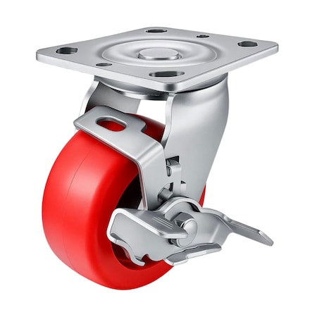 Hyw Products Heavy Duty Caster 4in Polyurethane on Plastic Wheel, Swivel with Brake 40-40S-A1-PU-TB