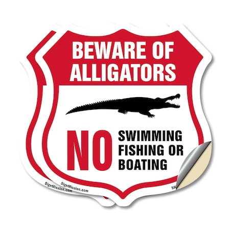 Signmission Alligator Warning Shield Sign Beware Of, 18 inch X 18 inch, Vinyl Decal, 2PK SHI-D-2PACK-18-358