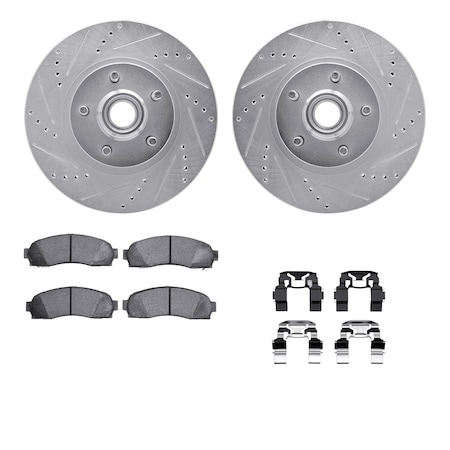 Dynamic Friction Co DFC Brake Rotor - Drilled & Slotted - Silver- Heavy Duty Brake Pad includes Hardware 7412-54060