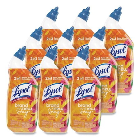 Lysol Clinging Gel Brand New Day Toilet Bowl Cleaner, Mango and Hibiscus, 24 oz Angle-Neck Bottle, 9PK 19200-62018