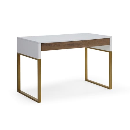 Homeroots 47" White and Gold Wood and Metal Writing Desk With Two Drawers 543788