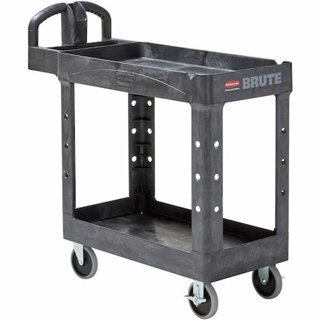 Rubbermaid Commercial Utility Cart with Deep Lipped Plastic Shelves, Plastic, 500 lb Load Capacity, 2 Shelves, 39 in L FG450088BLA