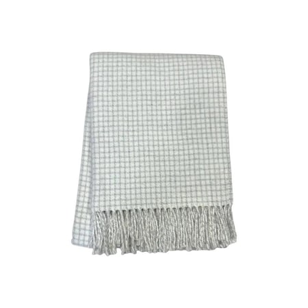 Homeroots 50" X 67" Cream And Light Gray Cotton Blend Woven Plaid Throw Blanket with Fringe 632903