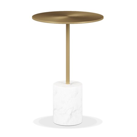 Homeroots 20" White And Gold Steel And Marble Round End Table 520841