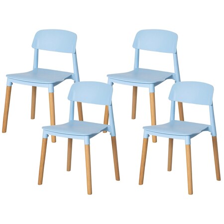 Fabulaxe Modern Plastic Dining Chair Open Back with Beech Wood Legs, Blue Set of 4 QI004222.BL.4