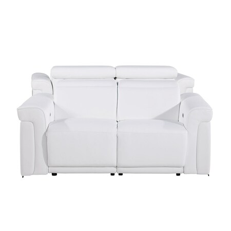 Homeroots 65in White and Black Italian Leather Power Reclining Loveseat 720494