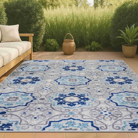 Jonathan Y Mediterranean Medallion Blue/Gray 3 ft. x 5 ft. Indoor/Outdoor Area Rug AMC101A-3