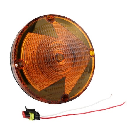Grote Lighting 7in Amber School Bus Light, 12V, Single Contact, Arrow Lens, Flush Mount, AMP Connector 56083