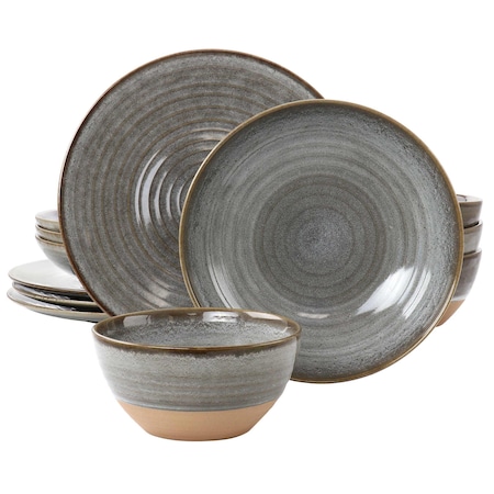 Gibson Elite 12 Piece Dreamweaver Round Earthenware Dinnerware Set in Gray 135272.12