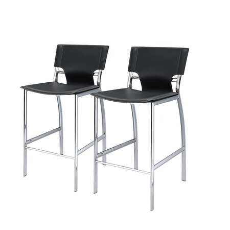 Homeroots Set of Two 29" Gray and Silver Metal and Faux Leather Low Back Bar Height Bar Chairs, 2PK 555054