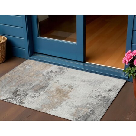 Homeroots 3' X 5' Ivory And Gray Abstract Washable Indoor Outdoor Area Rug 617734