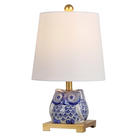 Jonathan Y Justina 16" Ceramic Mini LED Table Lamp, Blue/White JYL3014A
