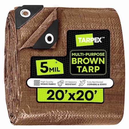 Tarpex Multipurpose Tarp, 20 ft x 20 ft, 5 Mil, Brown, Polyethylene BRT-TA-2020