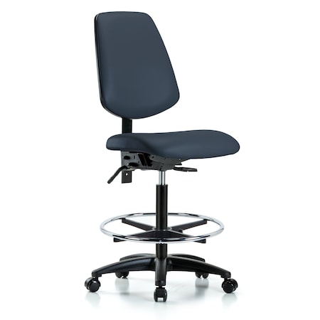 Blue Ridge Ergonomics Vinyl, Polyurethane Foam, Chrome, Imperial Blue, 26" to 35" Seat Height, No Arms Arms, Rolling BR-VHBCH-MB-RG-T0-A0-CF-RC-8582