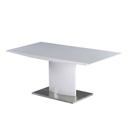 Homeroots 63" White Metal Self-Storing Leaf Pedestal Base Dining Table 555173