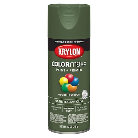 Krylon 12 Oz K05566007 Italian Olive COLORmaxx Paint & Primer Spray Paint, Satin K05565007