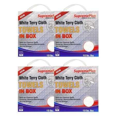 Supremeplus New White Terry Towel Cleaning Rags, 10 lbs. Compressed Box, Pack of 4, 4PK SP-0560