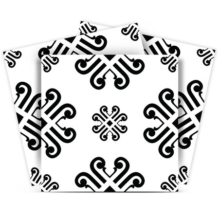 Homeroots 4" X 4" Black and White Daisy Peel and Stick Removable Tiles 399880