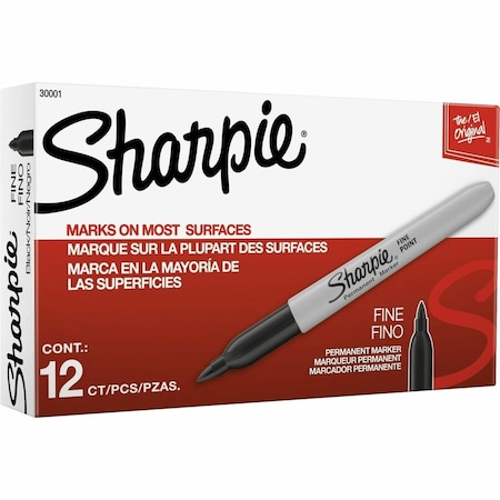 Sharpie Permanent Marker, Black, Fine Tip, Capped, 12 PK 30001B
