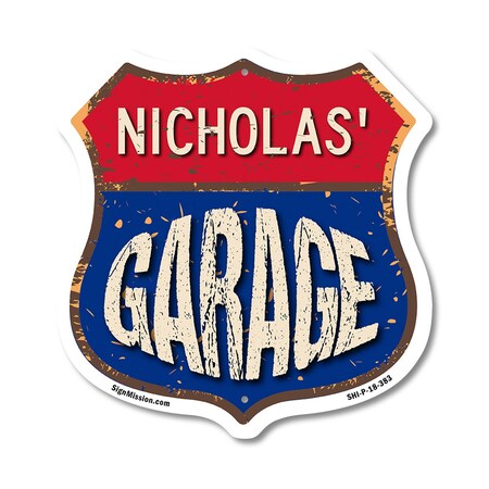 Signmission Nicholas's Garage, 18 Inch X 18 Inch, Plastic Sign SHI-P-18-383-NICHOLAS