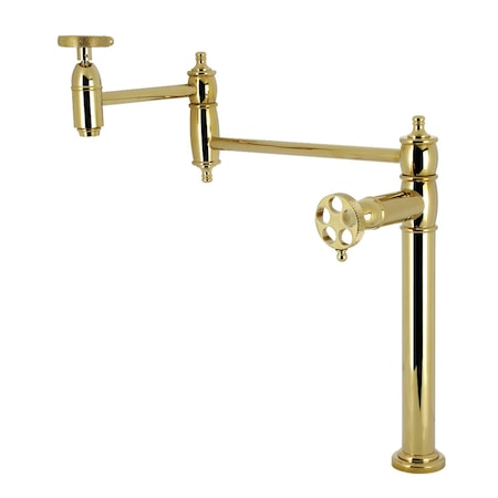 Kingston Brass Deck Mount Pot Filler Faucet with Knurled Handle, Polished Brass KS3702RKX