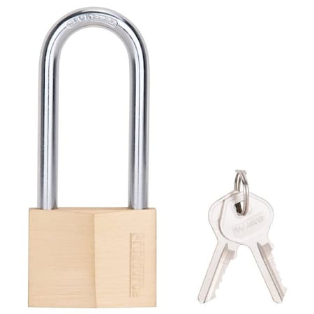 Prosource Padlock, Long Shackle, 5/16 in Dia Shackle, 3 in H Shackle, Steel Shackle, Brass Body, Solid Brass HD-250DLS