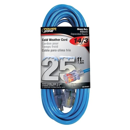 Powerzone Cold Weather Extension Cord, 14 AWG, Outdoor, 5-15R, 5-15P, 25 ft ORCW511725