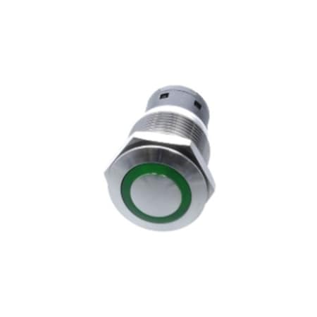 Switch Components Anti Vandal 19mm Dia, 8P DPDT ON-ON, Green LED, IP67 PD-2E-DC-9-GL