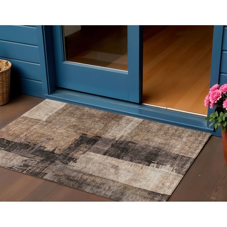 Homeroots 3' X 5' Brown Black And Tan Abstract Washable Indoor Outdoor Area Rug 606044