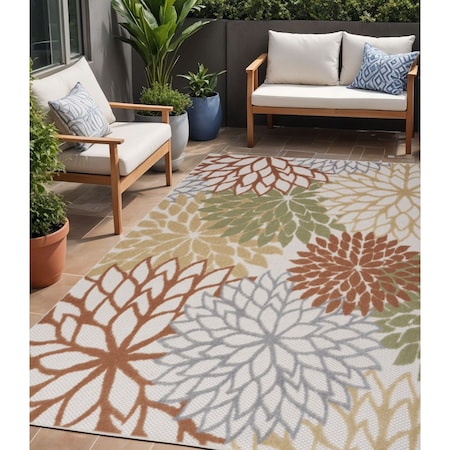 Homeroots 5' X 7' Ivory Green And Blue Indoor Outdoor Area Rug 527607