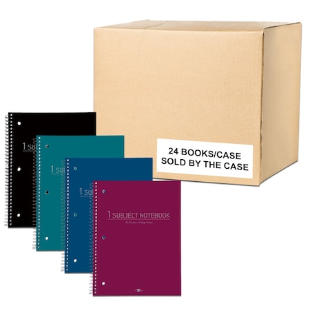 Roaring Spring Case of Wirebound Notebooks, 10.5"x8", 1 Subject, 70 sht, Asstd. Cover Color, College Ruled w/Margin, PK24 10033cs