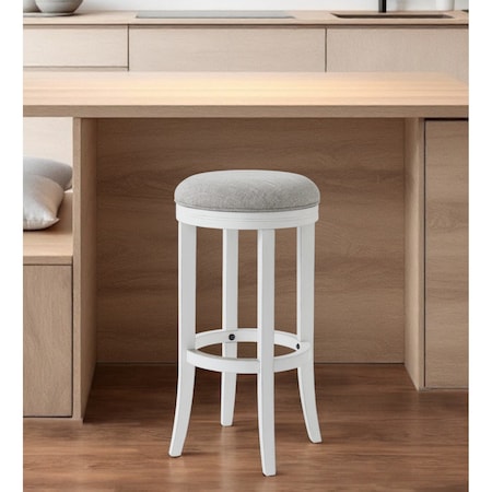 Homeroots 30" Gray And Antiqued White Solid Wood Swivel Backless Bar Height Bar Chair 524529