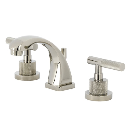 Kingston Brass Widespread Bathroom Faucet with Knurled Handle and Brass Pop-Up, Polished Nickel KS4946KNL